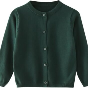 Girls Classic Knit Cardigan School 𝗨niform Sweater Crewneck Button Front Outerwear Kids Girls Fuzzy Zip