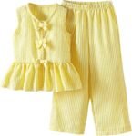 Girl's 2 Piece Summer Outfits Bow Striped Ruffle Peplum Tank Top and Wide Leg Pants Cute Clothing Sets
