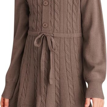 Girls Sweater Dress Fall Winter Long Sleeve Kids Fashion Drawstring Waist Cable Knit Dresses Size 5-12