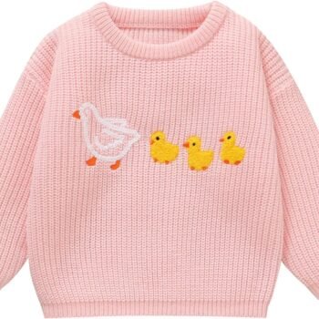 Toddler Girl/Boy Sweater Cute Ducks Hand Embroidered Sweater Fall Winter Outfit 1-5Y