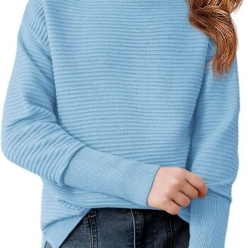 Girls Fall Sweater Kids Fashion Long Sleeve Ribbed Knit Split Pullover Tops 5-14Y
