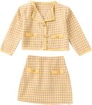 Girl's 2 Piece Houndstooth Outfits Tweed Jacket and Skirt Set Tea Party Suits