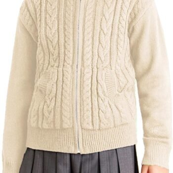 Girls Knit Cardigan Sweater Zip Long Sleeve Kids School Uniform Fall Jacket Size 6-14