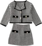 Girl's 2 Piece Houndstooth Outfits Tweed Jacket and Skirt Set Tea Party Suits