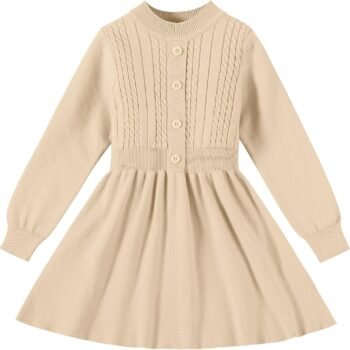 Toddler Baby Girl Sweater Dress Long Sleeve Girls Christmas Knitted Button Front Dress Fall Winter