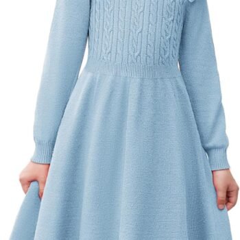 Girls Sweater Dress Fall Winter Lantern Long Sleeve Cable Knit Pullover Midi Dresses