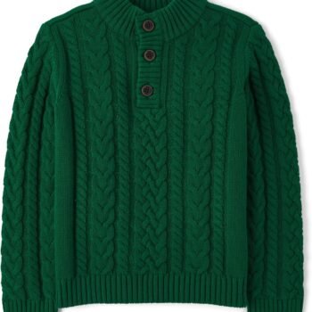 Baby Boys' and Toddler Quarter Button Cable Knit Pullover Sweater